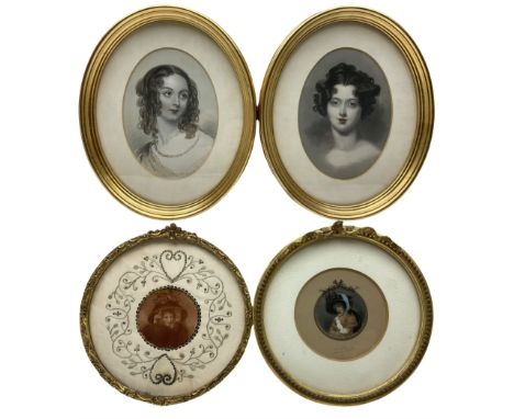 After George Romney (British 1734-1802): Portrait of Lady Emma Hamilton in Straw Hat, circular engraving indistinctly signed 