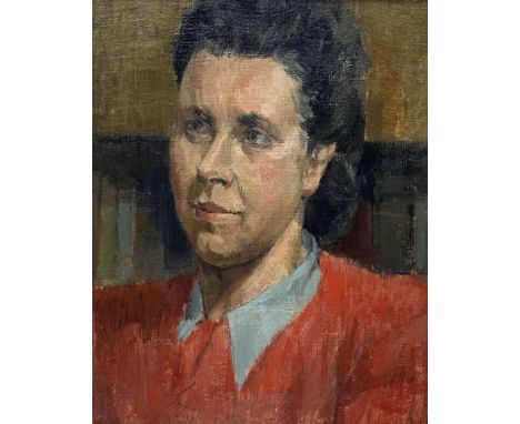 Jack Hellewell (Northern British 1920-2000): Head and Shoulders Portrait of Jack's Sister Edith, oil on canvas labelled and d