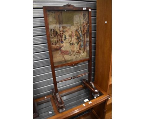 A William IV rosewood firescreen having fine tapestry inset, approx 99 x 49cm