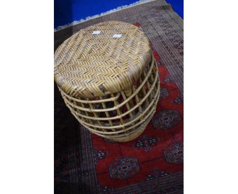 A vintage wicker barrel shape stool or plant stand, height approx 46cm