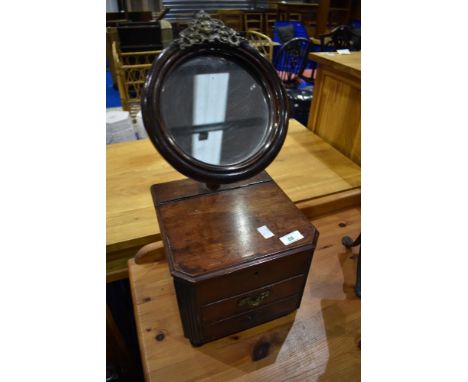 A 19th Century mahogany shaving mirror having trinket and drawer base, approx. Dimensions W24 D25 H52cm