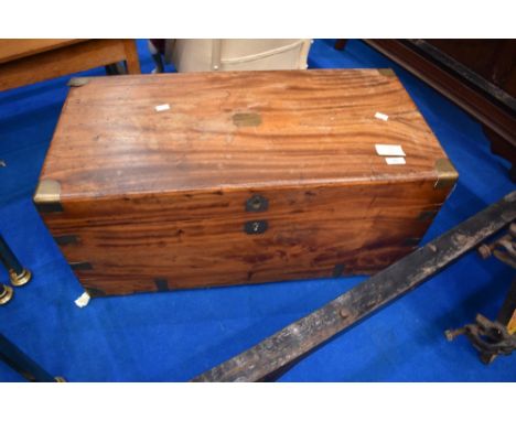 A vintage camphor wood campaign style bedding box, approx 77 x 38 x 35cm