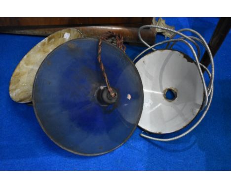 A selection of vintage enamelled ceiling light shades