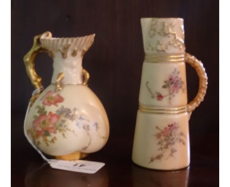 Two Royal Worcester blush ivory jugs, shape no. 1507 (dated 1903) and 1047 (dated 1912), each typically decorated with hand p