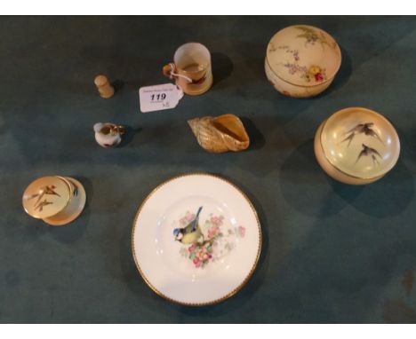 A collection of Royal Worcester blush ivory and other items, to include: three covered pots, a miniature tankard, a miniature