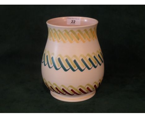 A 1950's Poole Pottery Contemporary vase, in the Horizontal Rope pattern, designed by Ruth Pavely and Ann Read, on an Alpine 