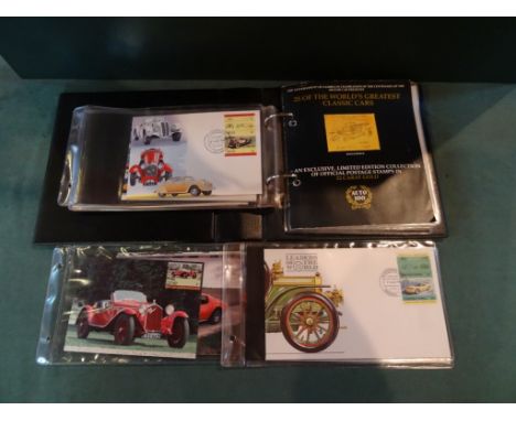 An album containing a collection of limited edition of  Automobile History Commemorative stamps embossed in 22 carat gold, to