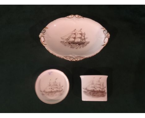 An oval Hammersley & Company ceramic dish, together with a Royal Worcester pin dish and a Royal Worcester spill vase, each re