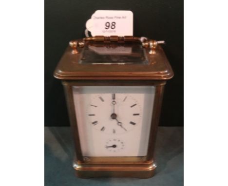 A gilt brass French carriage clock, having twin barrel bell striking movement, signed to the back Breveté, Paris, no. 33243, 