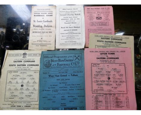 An interesting collection of war time sporting programmes, to include: the United States Army baseball game played at Luton T