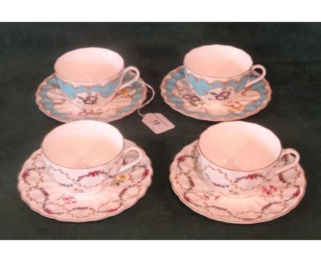 Two pair of Royal Worcester cabinet cups and saucers in the Primula and Foxglove patterns.