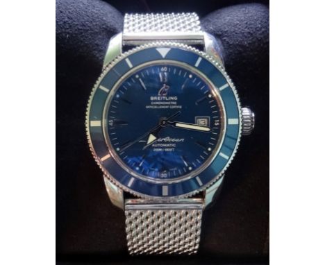 A gentleman's Breitling Superocean Heritage Automatic wristwatch, the blue enamel dial bearing baton numerals with date apert