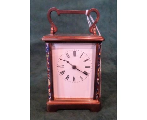 A late 19th century French gilt brass carriage clock, single barrel movement, the five panels having bevelled edge glass, pai