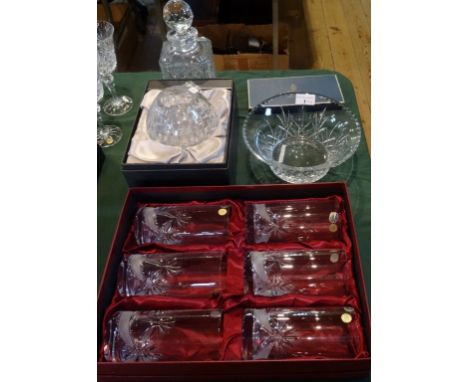 A cased set of six Bohemia crystal tumbler glasses, together with a boxed Edinburgh crystal cut glass vase, a cut glass bowl,