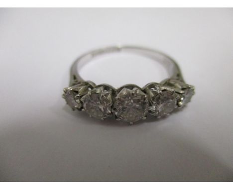 A platinum five stone diamond ring, total approximately one carat, stamped AWC &amp; S plat.  Total weight 2.95g, complete wi