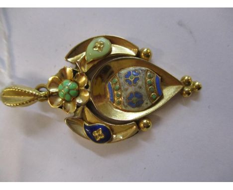 An Middle Eastern yellow metal and coloured enamel pendant 