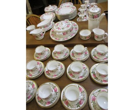 A Royal Worcester, Royal Garden pattern tea, coffee and dinner service decorated with alternating pink and white roses, compr