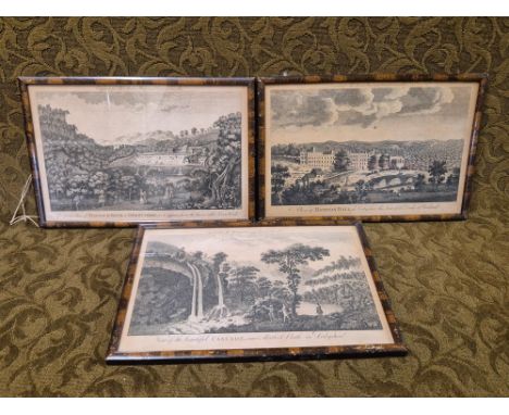3 framed engravings Matlock Bath and Haddon Hall together with street scene watercolour and framed print, Witham, Essex.  Eng