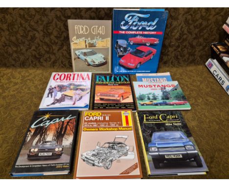 Ford Motor car literature including Haynes Ford Capri workshop manual, Ford Complete History, Cortina, Mustang, Falcon, GT40,