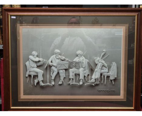 Reinhard 1976 3D print of a 4 piece orchestra, overall size in frame 89cm x 69cm.