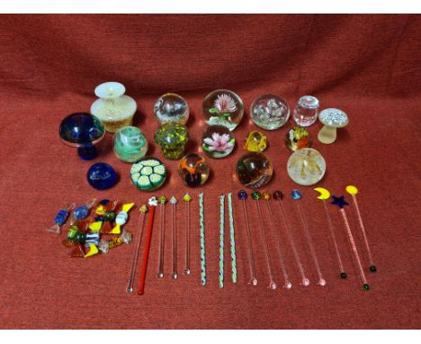 Caithness, Wedgwood, Mdina paperweights, glass sweets and glass cocktails stirrers.