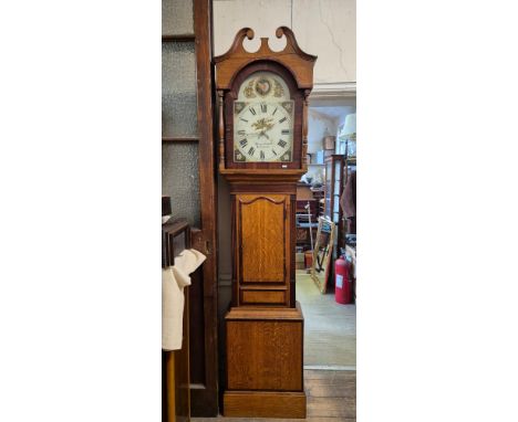 Barwise Mitchell, Cockermouth longcase clock with painted Roman numeral dial and 30 hour working movement, oak case with reed