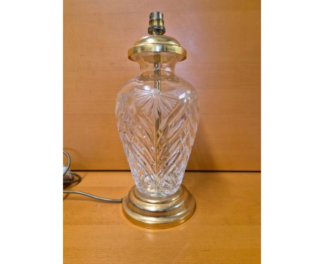 Cut glass table lamp standing 37cm tall without shade.