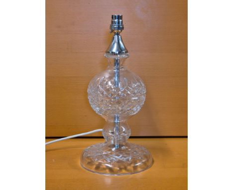 Cut glass and chrome table lamp standing 34cm tall without shade.