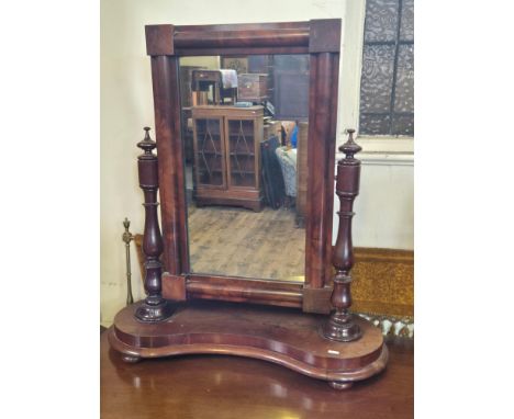 Victorian platform dressing table mirror on turned supports, shaped platform on button feet, 86cm tall.