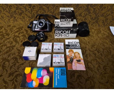 Ricoh KR-10 camera together with Vivator 28mm close focus wide angle lens, Ricoh XR 50mm lens and Hoya filters.