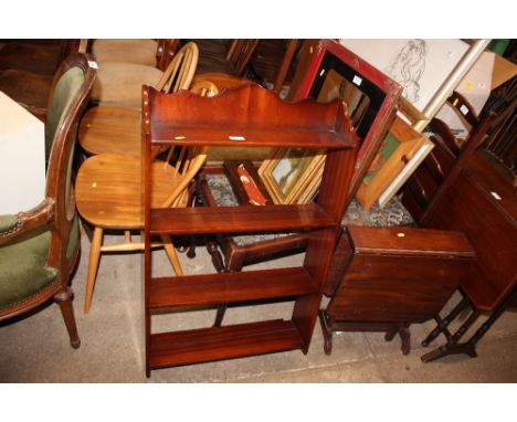 A mahogany open wall shelf; and a mahogany drop leaf Sutherland table 