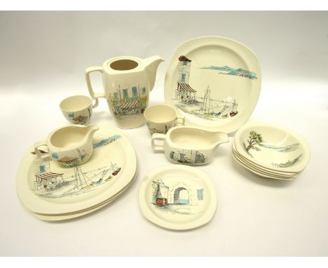 A Midwinter 'Riviera' pattern collection of tea and dinnerwares designed by Hugh Casson - Four 24.5cm plates (hairline to one