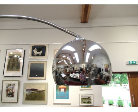 A Continental chrome arc lamp on grey marble circular base, dome shade 