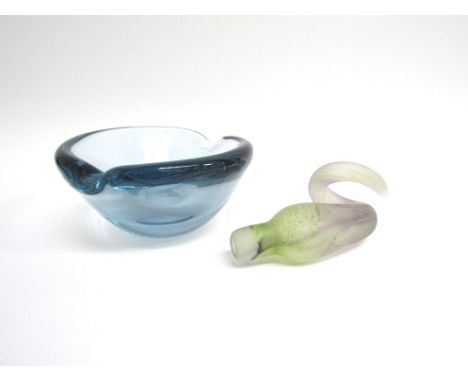 A Stuart Akroyd signed abstract studio glass sculpture and a Holmegaard art glass bowl by Per Lutken signed and dated 1953 to