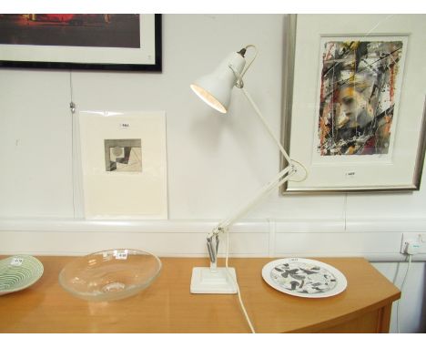 A Herbert Terry anglepoise desk lamp in white.