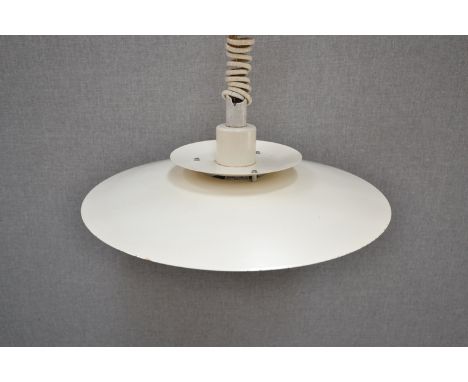 A Danish white and blue four tiered ceiling light in Poulsen style. Rise and fall fitting 