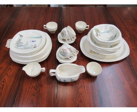 A collection of Midwinter 'Riviera' pattern dinner and tea wares designed by Hugh Casson - small meat plate, five dinner plat
