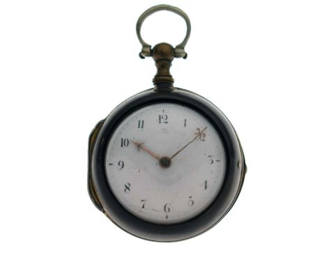 18th century brass verge pair-cased pocket watch, Isaac Roberts, London, the white enamel dial with Arabic hour markers, and 
