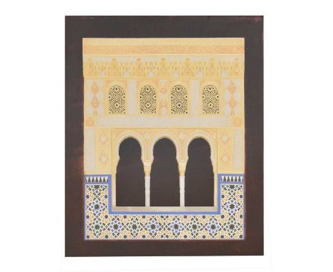 Manner of Rafael Contreras - Moulded and carved plaster and alabaster Granada Alhambra panel, depicting a wall of the Hall of
