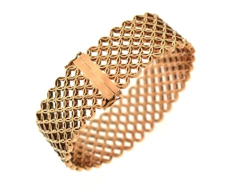 9ct gold mesh bracelet, of four-row 'chainmail' construction, PP&amp;P, London, 1969, 36.5g approx, in box of Alfred Chillcot