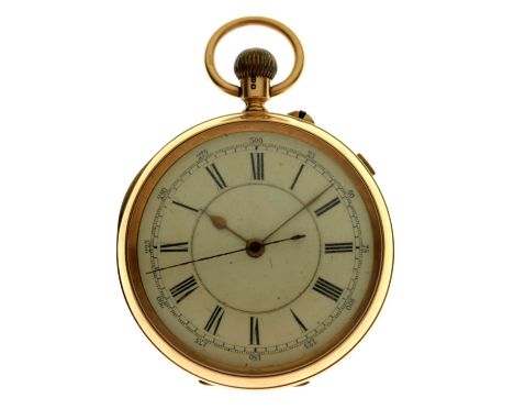 Edwardian gentleman's 18ct gold open-face pocket watch, the white Roman dial with gilt hour and minute hands, and outer Arabi