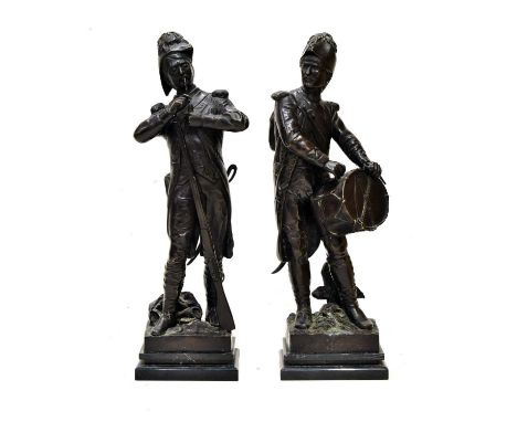 After Etienne-Henri Dumaige, (French, 1830-1888) - Pair of patinated bronze military figures of soldiers, 20th century after 