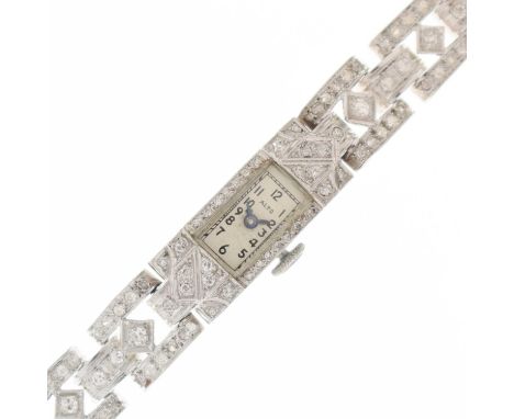 Alto - Platinum and diamond cocktail watch, with signed rectangular white Arabic dial, manual wind movement of 17 jewels with