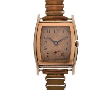 Rolex - Early 20th century gentleman's 9ct gold and steel cased bracelet watch, the silvered guilloché dial (faintly signed) 