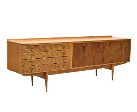 Robert Heritage for Archie Shine Ltd - 'Hamilton' teak and Honduran rosewood sideboard, circa 1960, fitted with four long dra