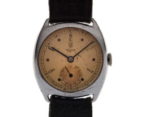 Tudor - Gentleman's vintage stainless steel cased wristwatch, the silvered dial with dot and Arabic hour markers, seconds sub