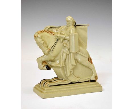Poole Pottery 'Knight' bookend, shape no. 835, designed by Harold Brownsword, designed 1928-30, decorated in a buff glaze wit