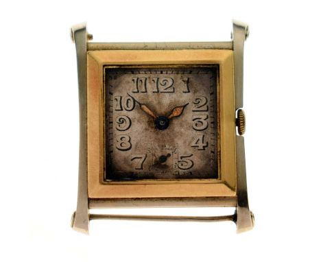 Rolex - Gentleman's vintage two-toned 18K gold cased watch head, circa 1930s, the square silvered guilloche dial with Arabic 