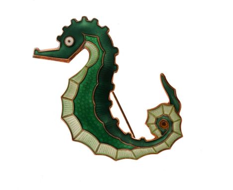 David Andersen - Norwegian silver gilt and two-tone green enamel seahorse brooch, marked verso DAVID-ANDERSEN NORWAY STERLING