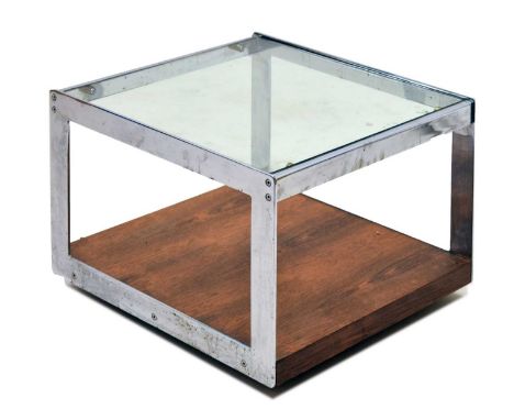 Richard Young for Merrow Associates low occasional table, circa 1970, the inset square glass top raised on chrome supports un